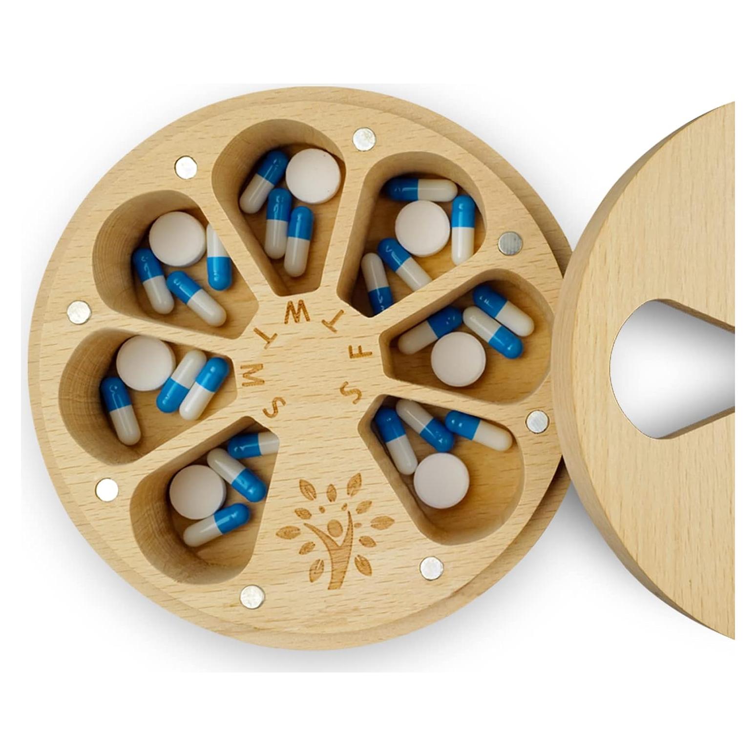 Organizador Semanal de Pastillas de Madera CHIEMOT 7 Días