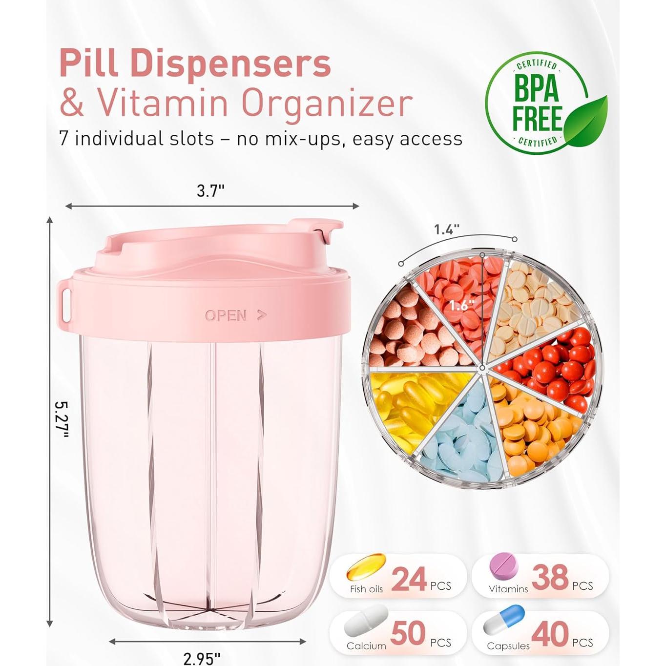 Organizador de Pastillas MEI NIAN Rosa 7 Compartimentos Antimezcla