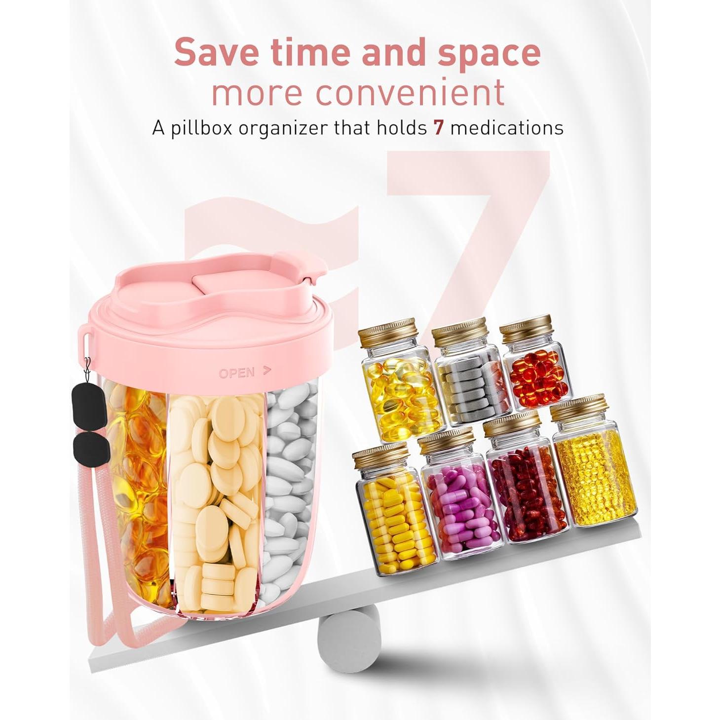 Organizador de Pastillas MEI NIAN Rosa 7 Compartimentos Antimezcla