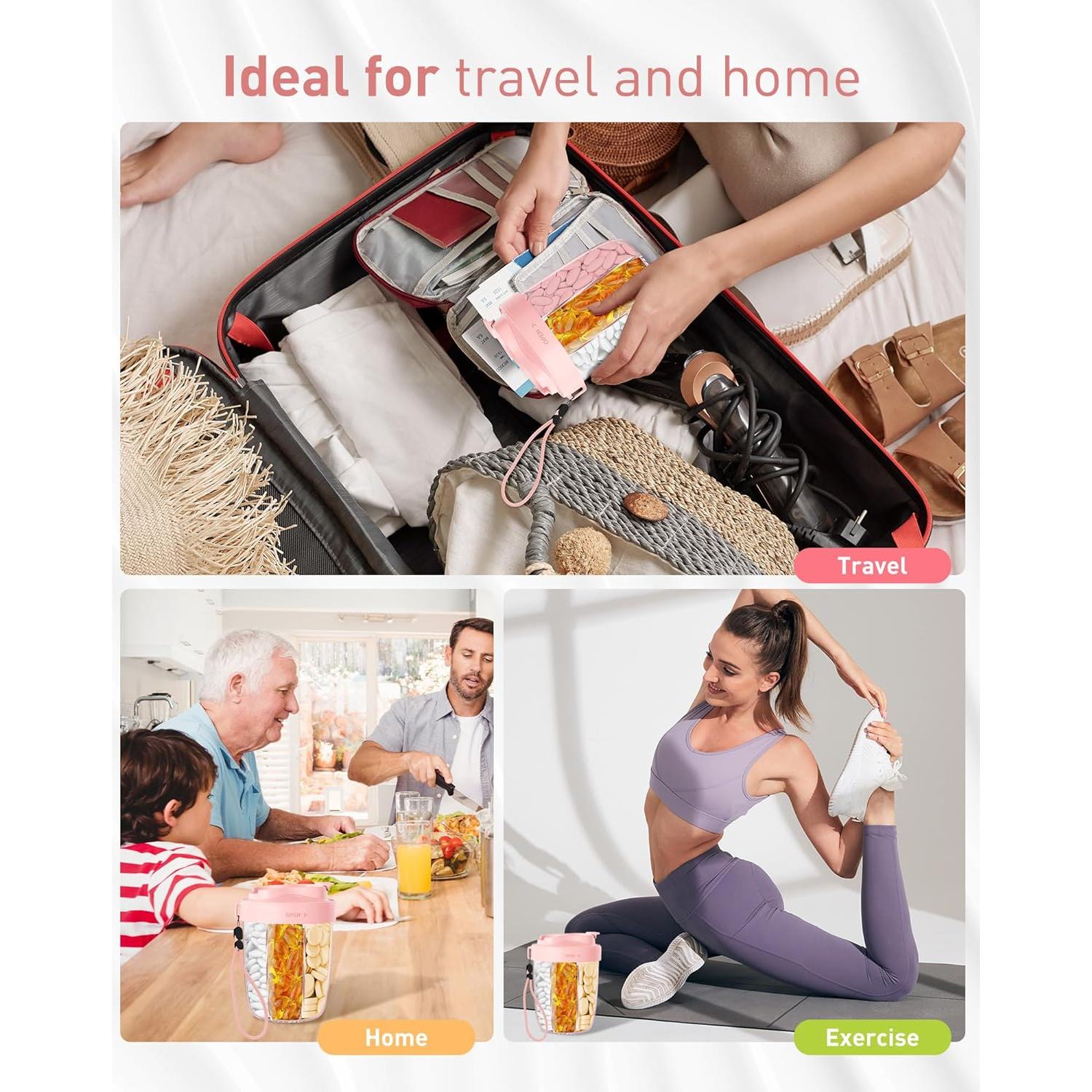 Organizador de Pastillas MEI NIAN Rosa 7 Compartimentos Antimezcla