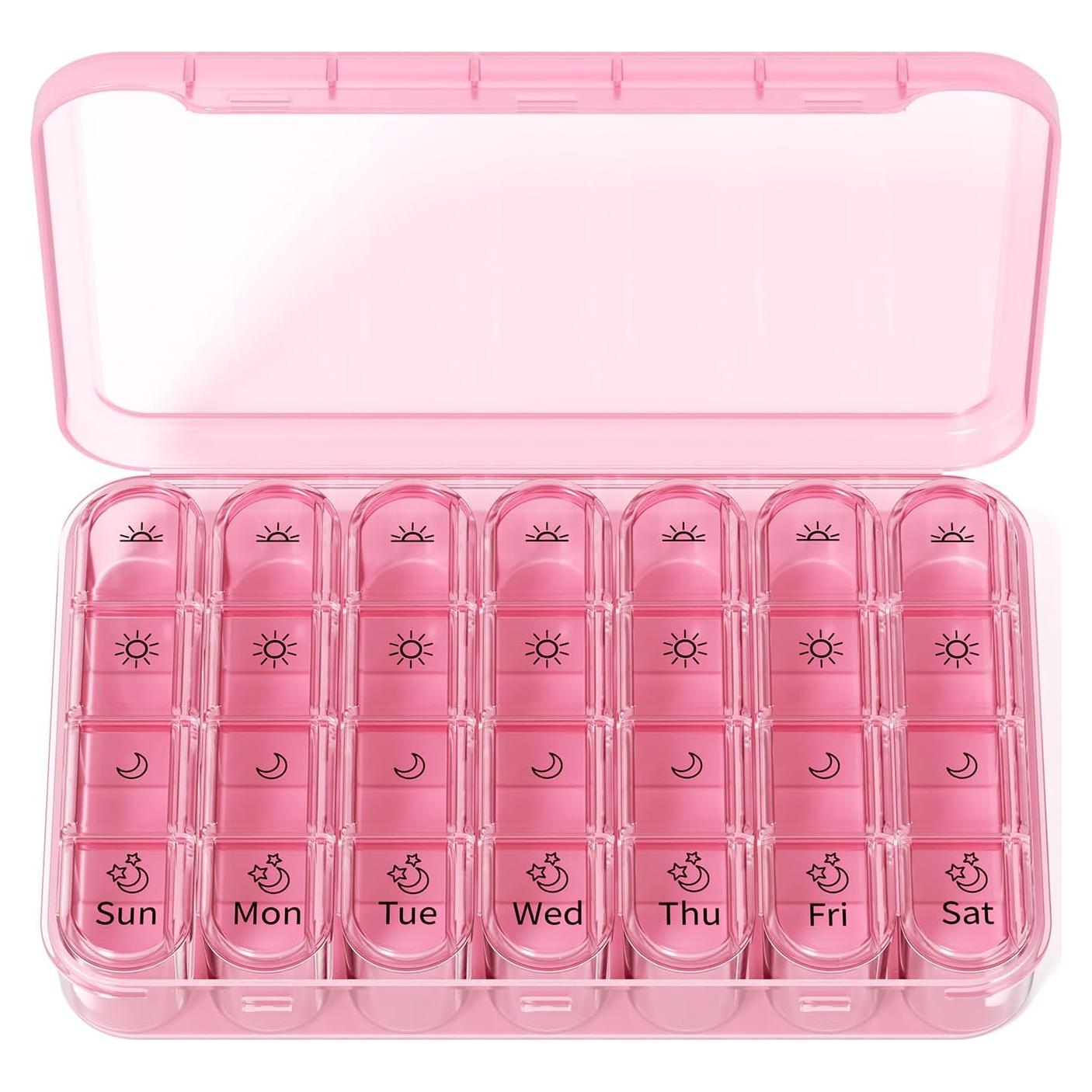 Organizador de Pastillas Zoksi Semanal Rosa, Libre de BPA, 28 Compartimentos