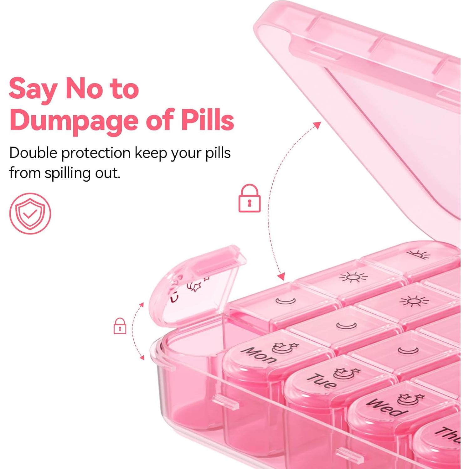 Organizador de Pastillas Zoksi Semanal Rosa, Libre de BPA, 28 Compartimentos