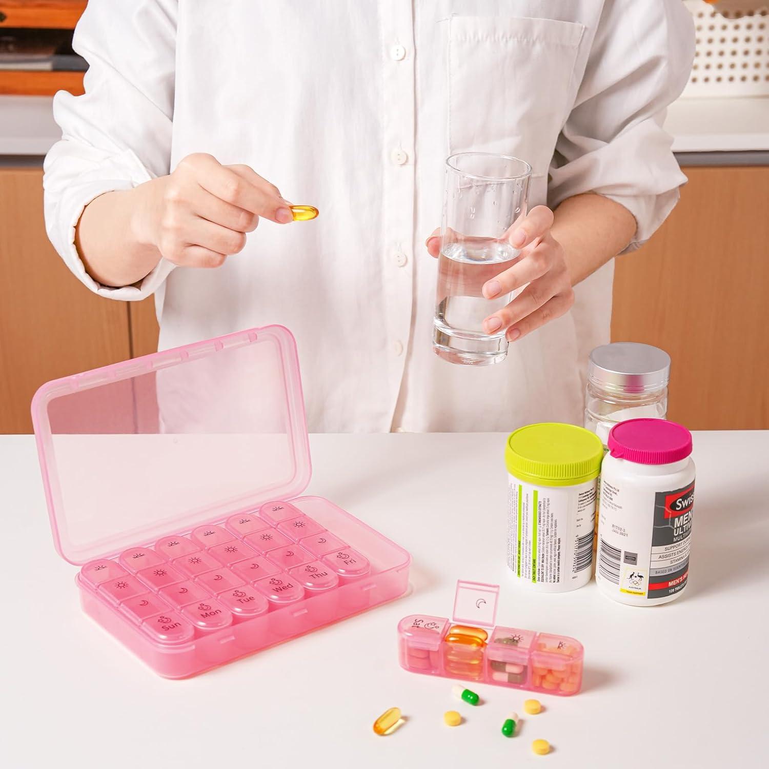 Organizador de Pastillas Zoksi Semanal Rosa, Libre de BPA, 28 Compartimentos