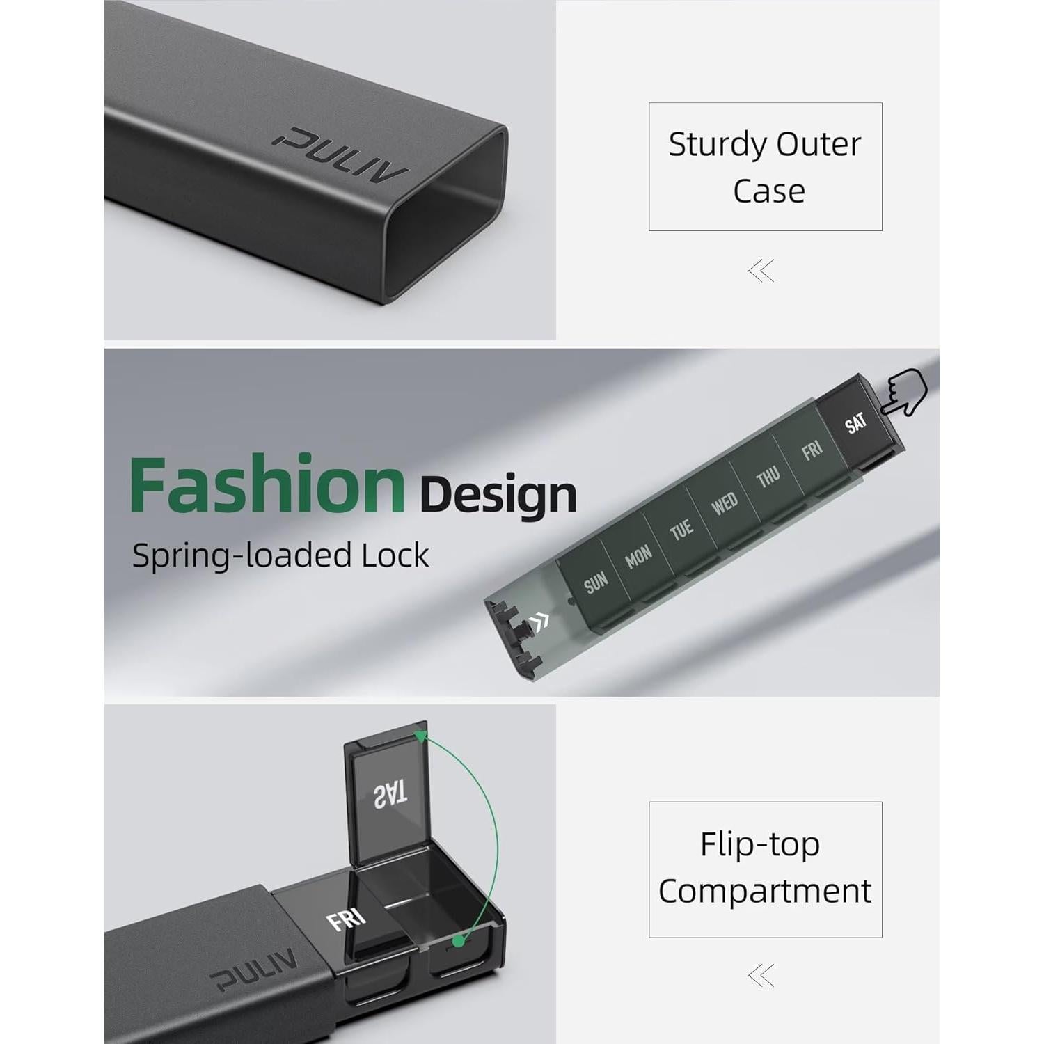 Organizador de Pastillas Semanal PULIV Dual Negro 7 Días
