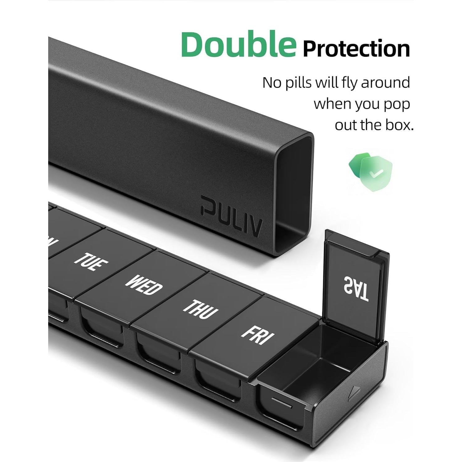 Organizador de Pastillas Semanal PULIV Dual Negro 7 Días