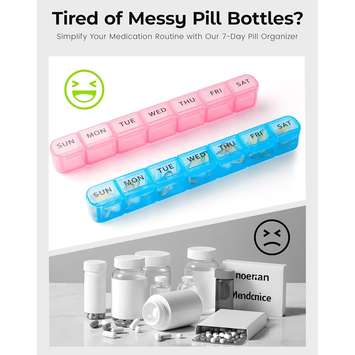 Organizador Semanal de Pastillas Daviky 2 Pack AM PM - Azul y Rosa