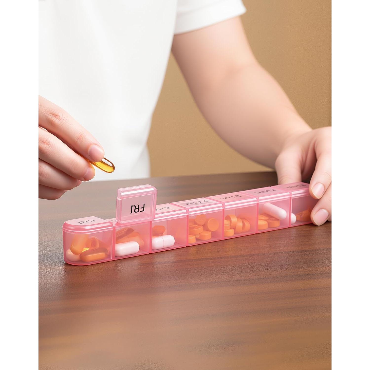 Organizador Semanal de Pastillas Daviky 2 Pack AM PM - Azul y Rosa