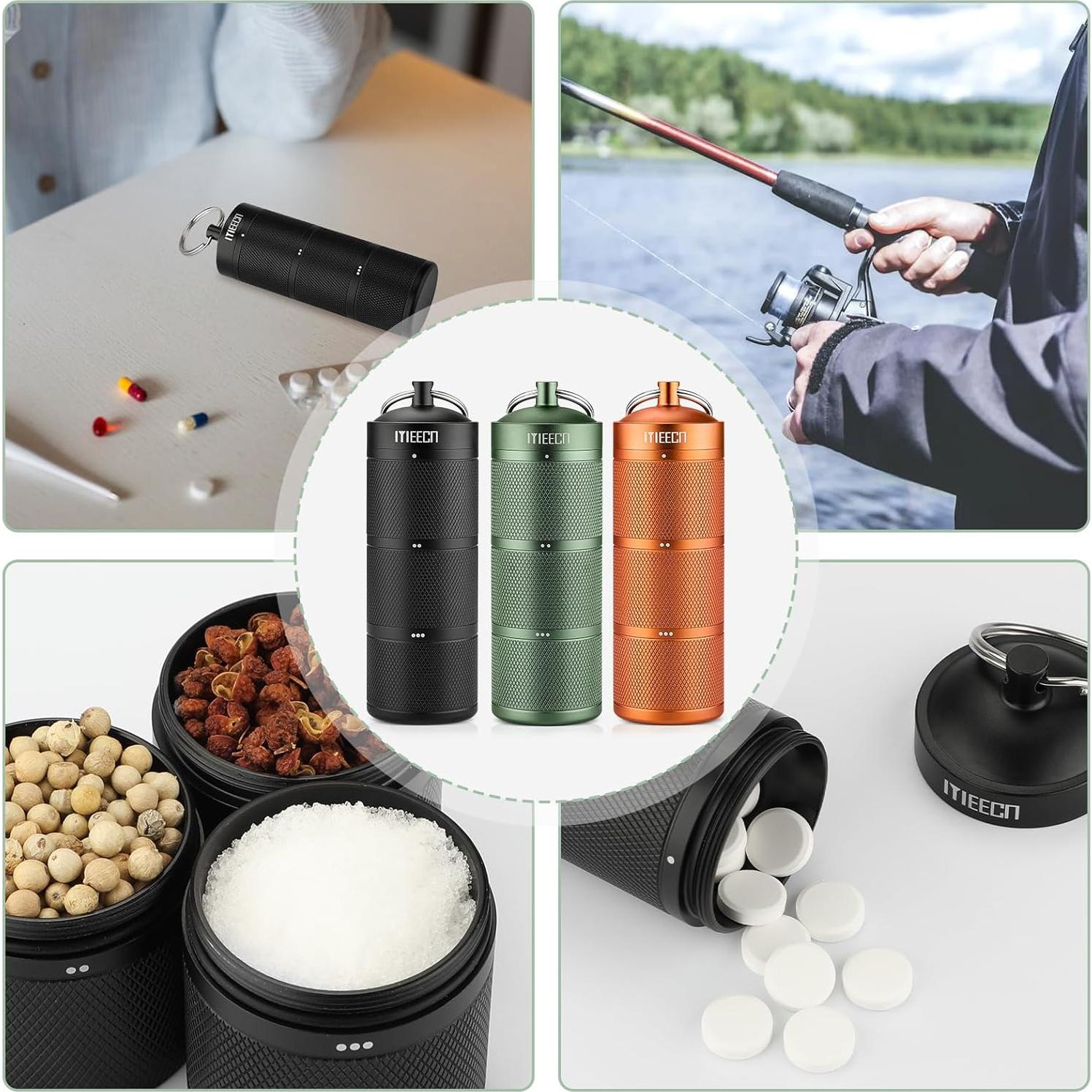 Organizador de Pastillas MEECN 3 Capas Aluminio Impermeable Negro