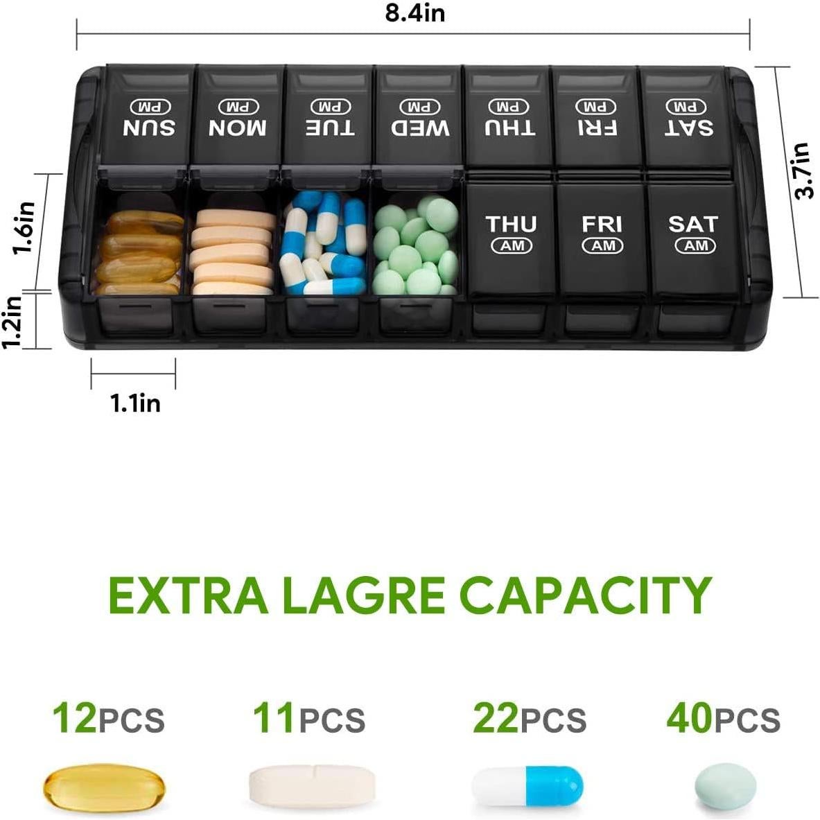 Organizador Semanal de Pastillas Sukuos 7 Días AM/PM Grande