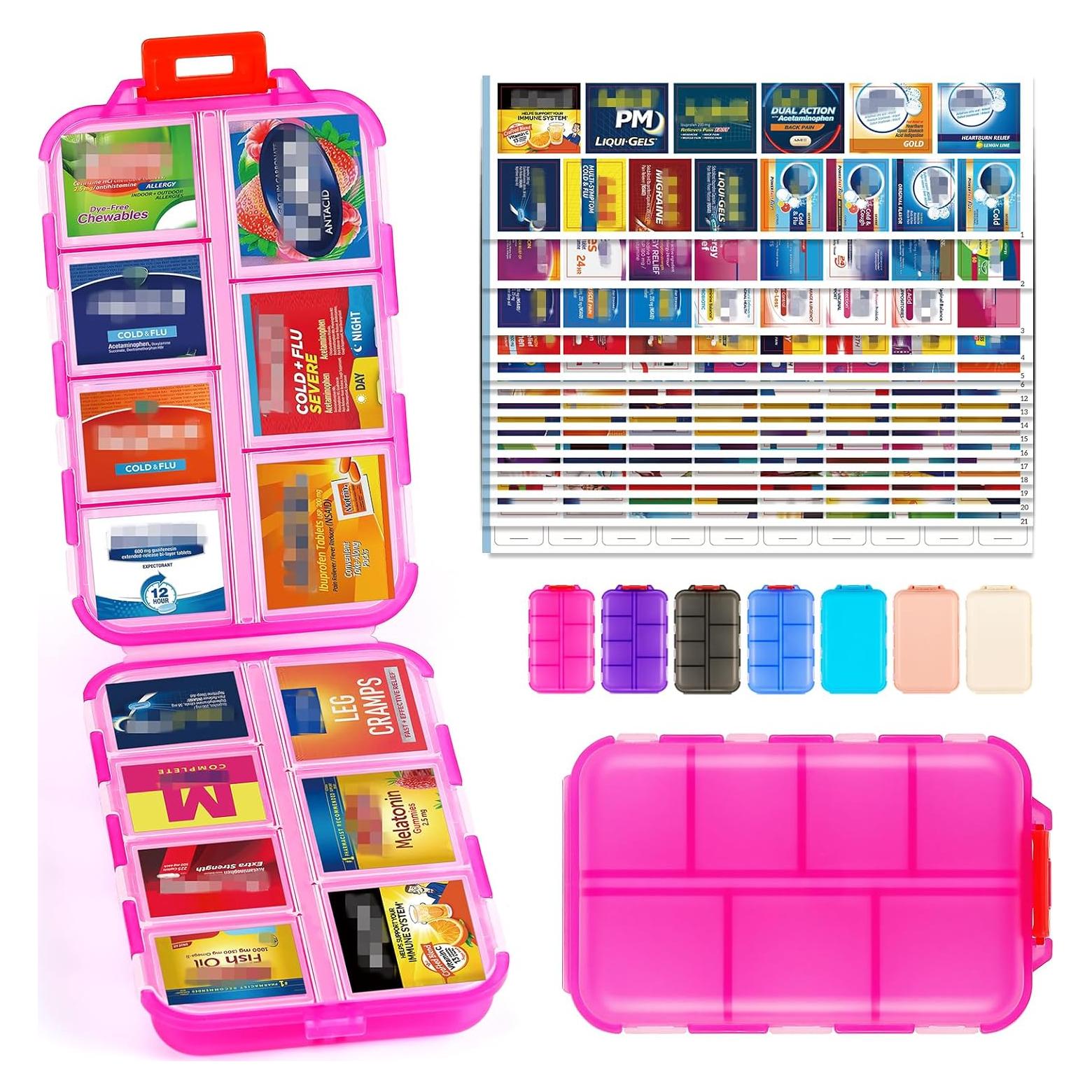 Organizador de Pastillas Portátil PILABEL Rosa 14 Compartimentos