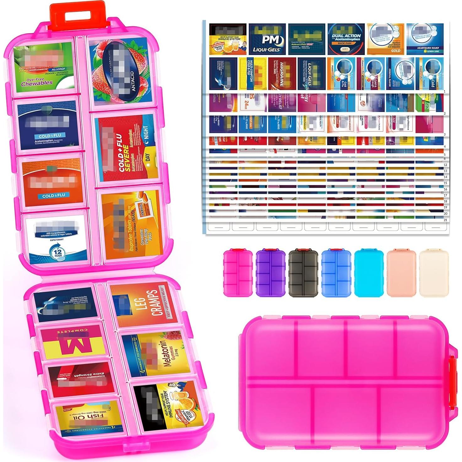 Organizador de Pastillas Portátil PILABEL Rosa 14 Compartimentos