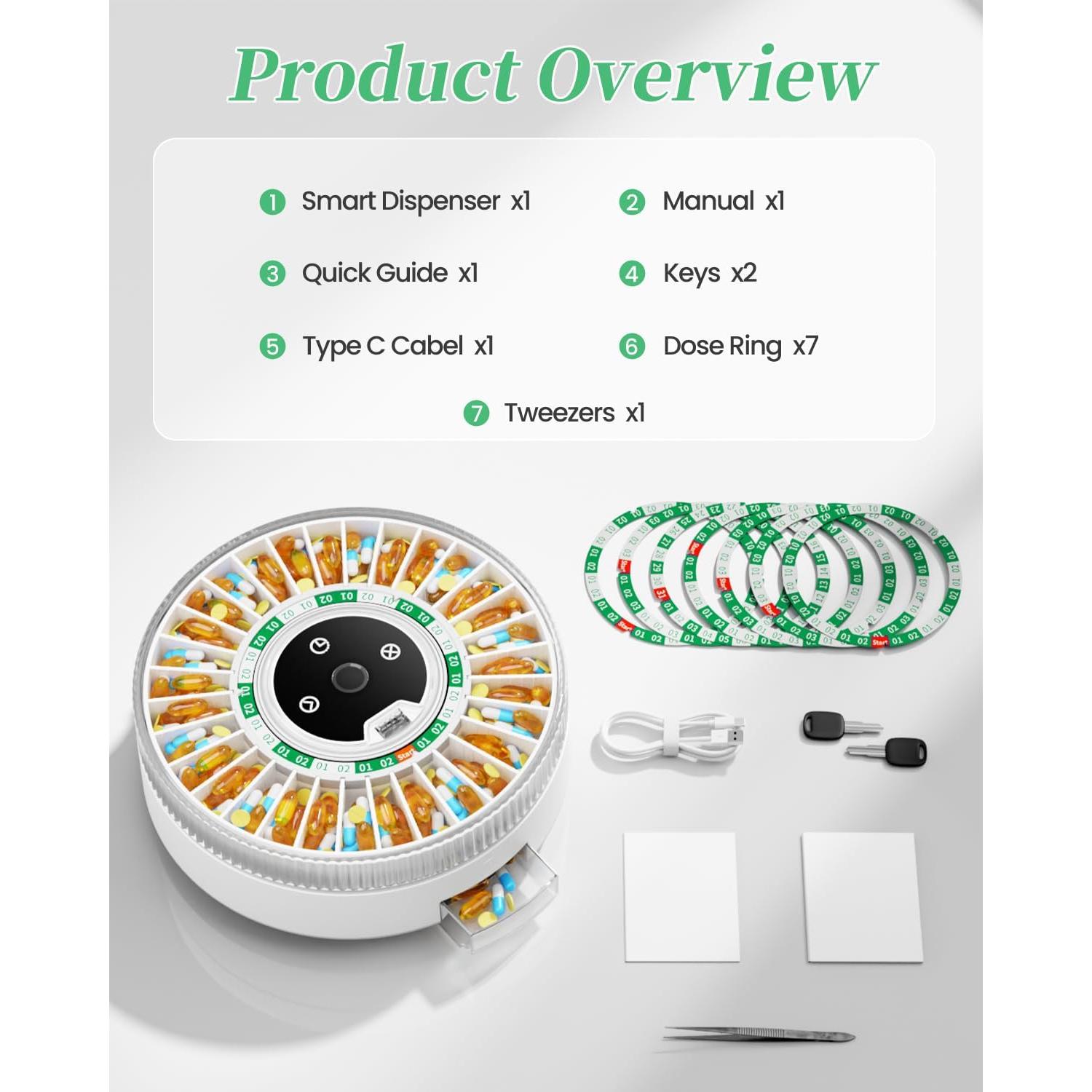 Dispensador de Pastillas Inteligente COLORWING 2025 Verde con Alarmas