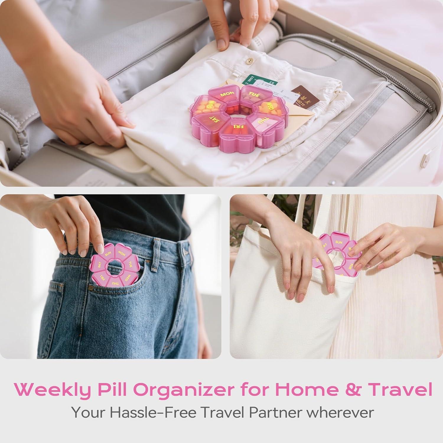 Organizador de Pastillas Semanal SHIJOINYU Rosa 7 Compartimentos