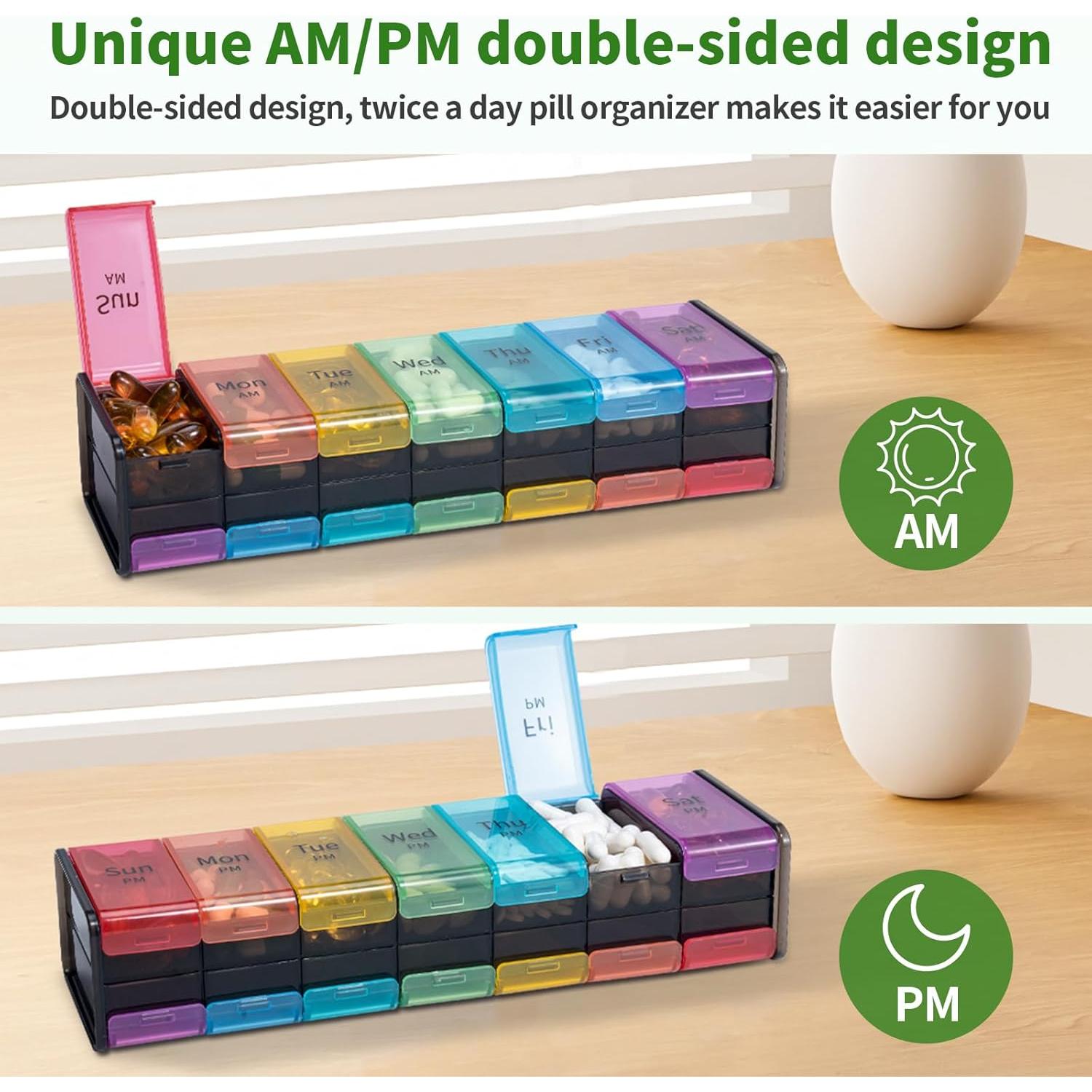 Organizador de Pastillas Semanal XXL Daviky 2 Veces al Día AM PM