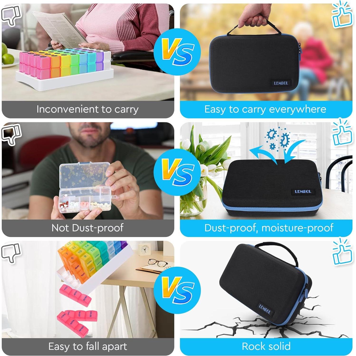 Organizador de Pastillas Mensual LEMBOL 30 Días AM PM 32 Compartimentos