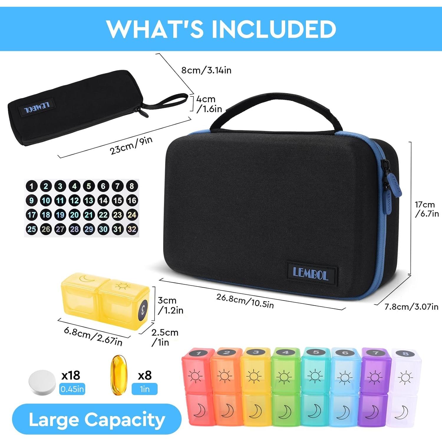 Organizador de Pastillas Mensual LEMBOL 30 Días AM PM 32 Compartimentos