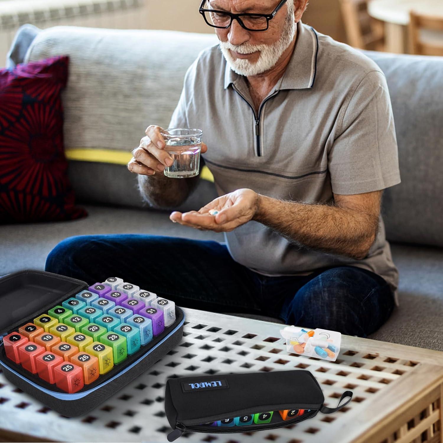 Organizador de Pastillas Mensual LEMBOL 30 Días AM PM 32 Compartimentos