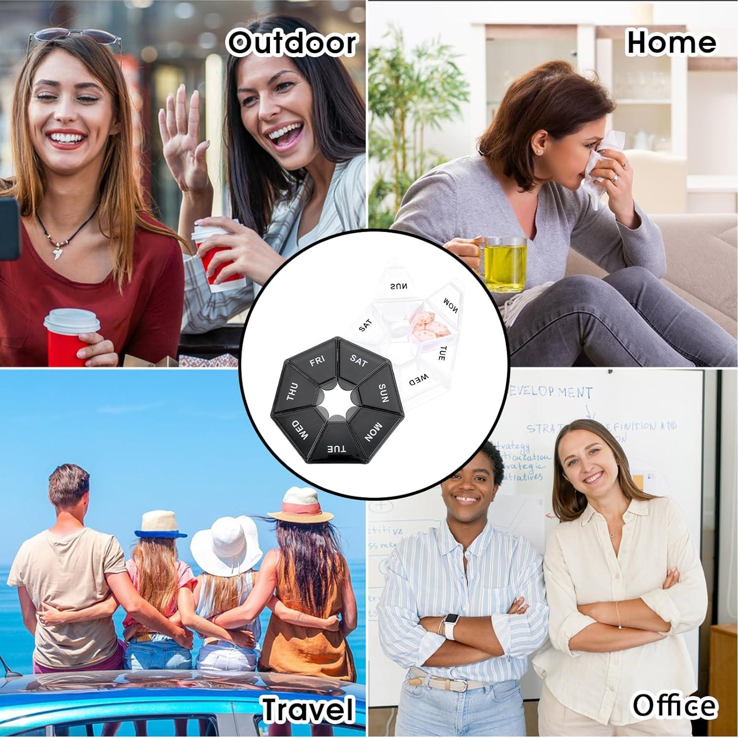 Organizador de Pastillas Sibba 7 Días 2 Pcs Portátil Negro