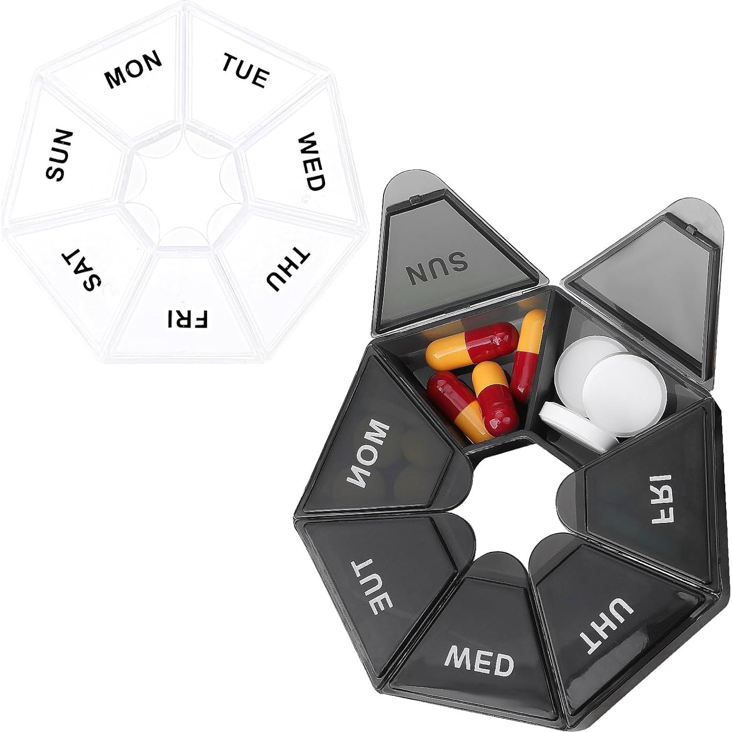 Organizador de Pastillas Sibba 7 Días 2 Pcs Portátil Negro