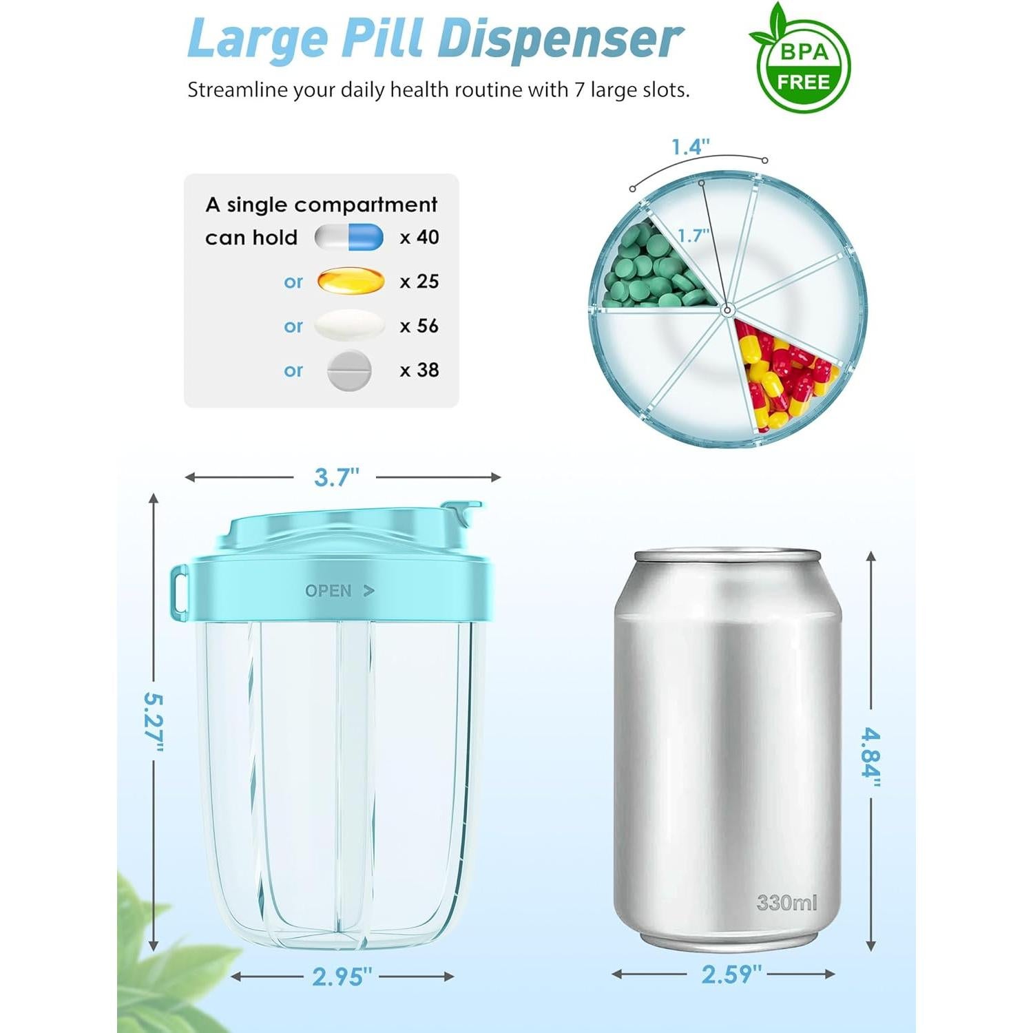 Dispensador de Pastillas Grande NAVIKIA 7 Compartimentos Azul