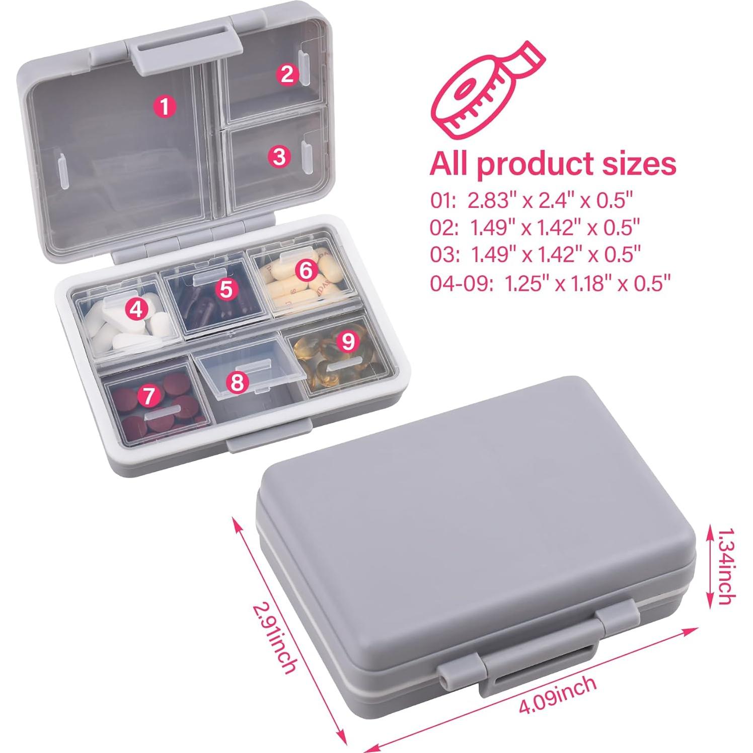 Organizador de Pastillas BUKACHE 9 Compartimentos Gris