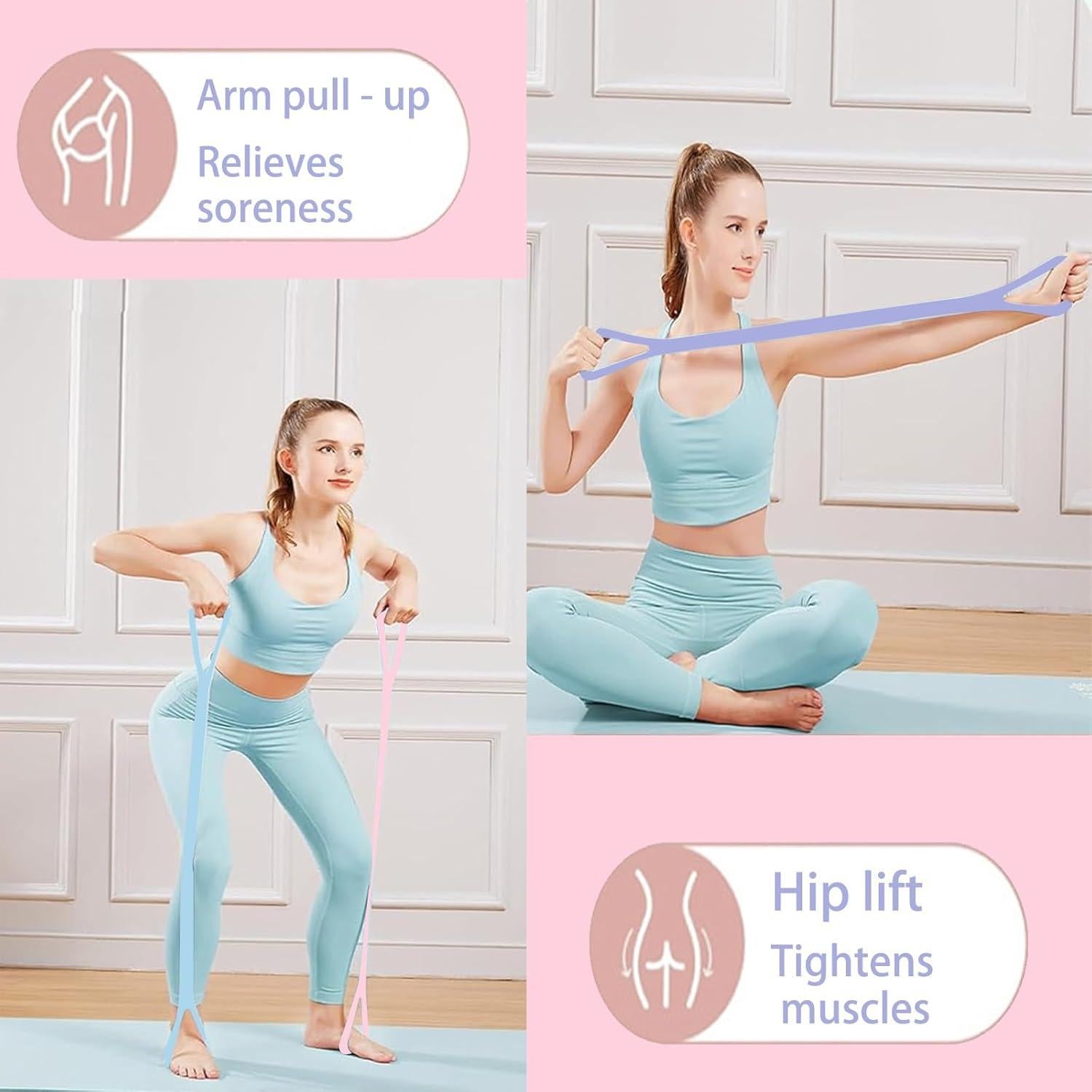 Bandas de Resistencia en Figura 8 qiyeyeye para Yoga y Pilates