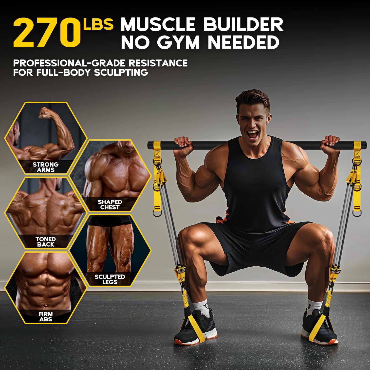 Kit de Barra de Pilates HOXWC con Bandas de Resistencia 122kg