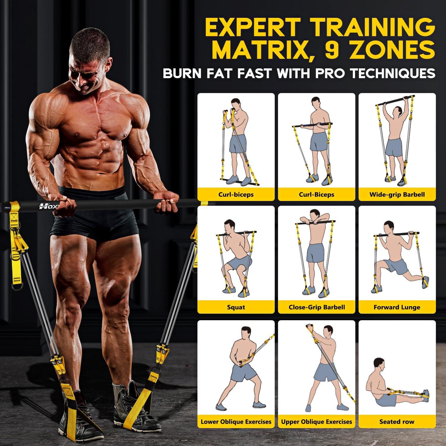 Kit de Barra de Pilates HOXWC con Bandas de Resistencia 122kg