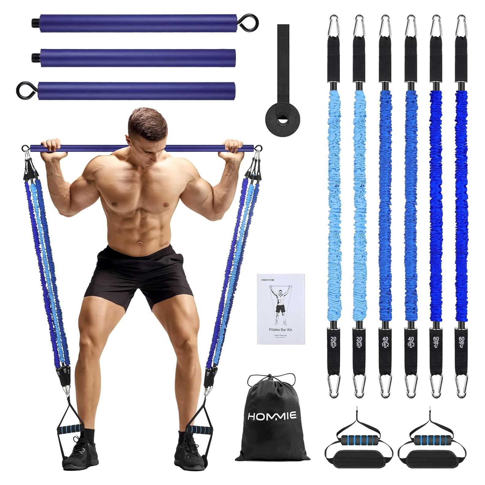 Barra de Pilates Portátil Hommie HMEF011BL con Bandas 9-27kg
