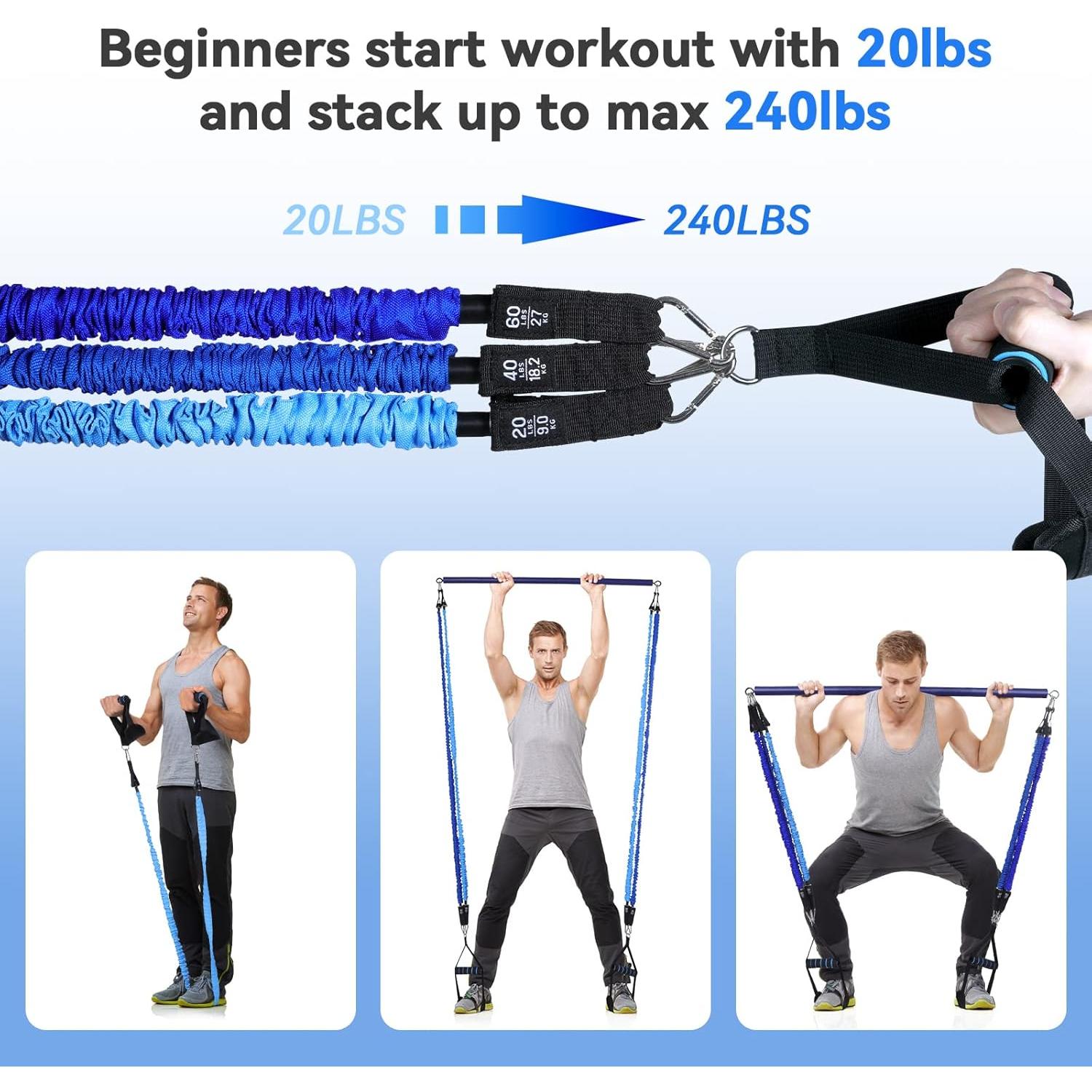 Barra de Pilates Portátil Hommie HMEF011BL con Bandas 9-27kg