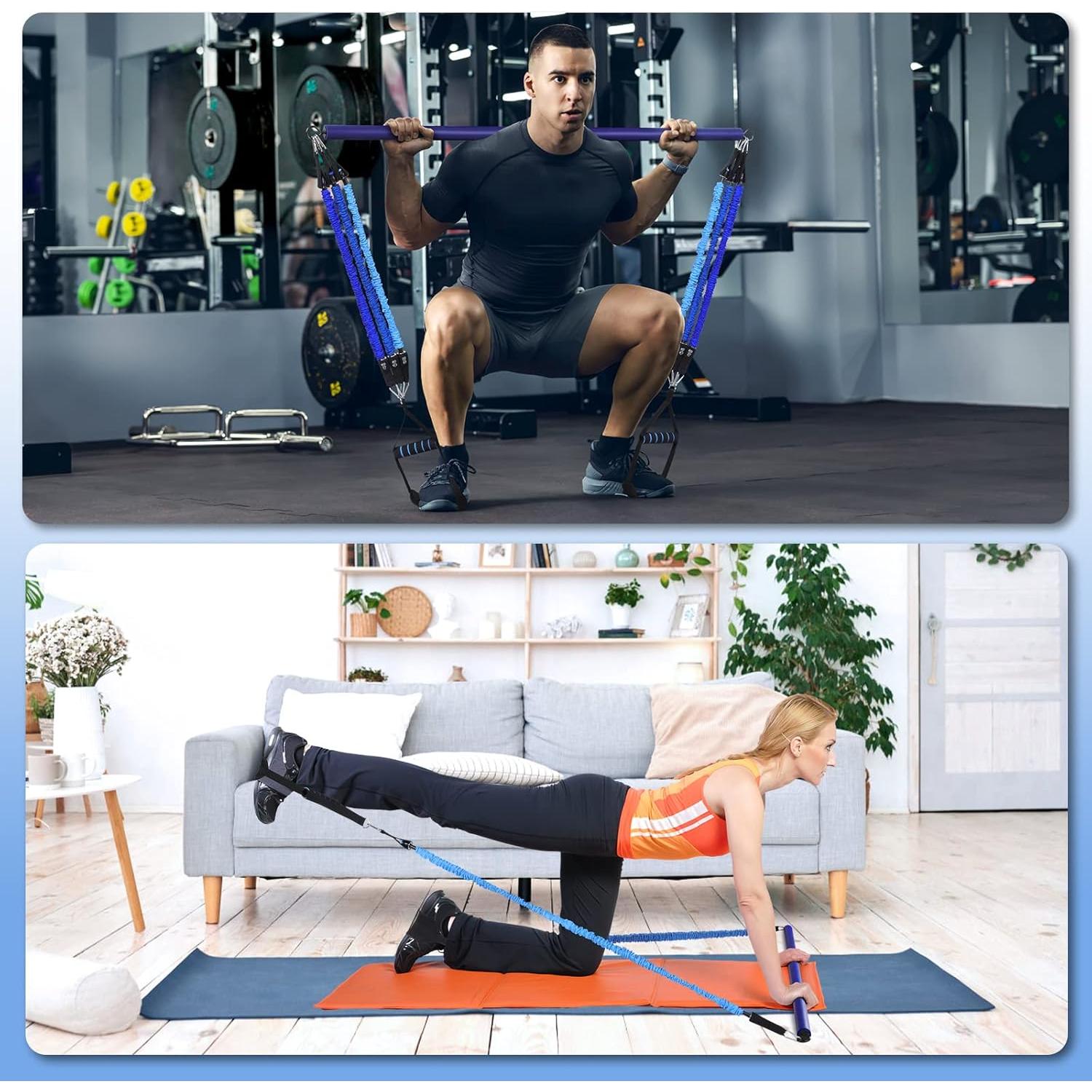 Barra de Pilates Portátil Hommie HMEF011BL con Bandas 9-27kg