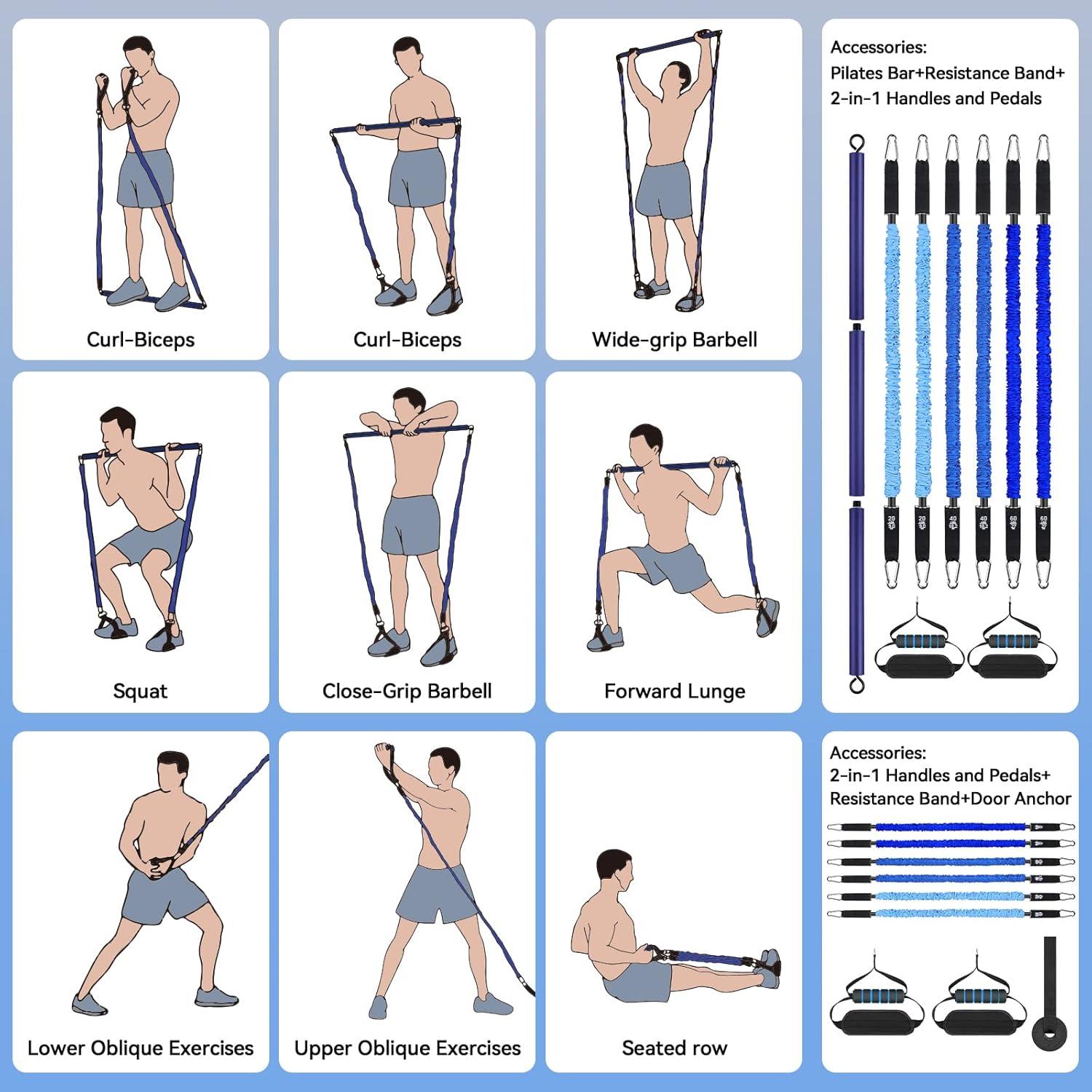 Barra de Pilates Portátil Hommie HMEF011BL con Bandas 9-27kg