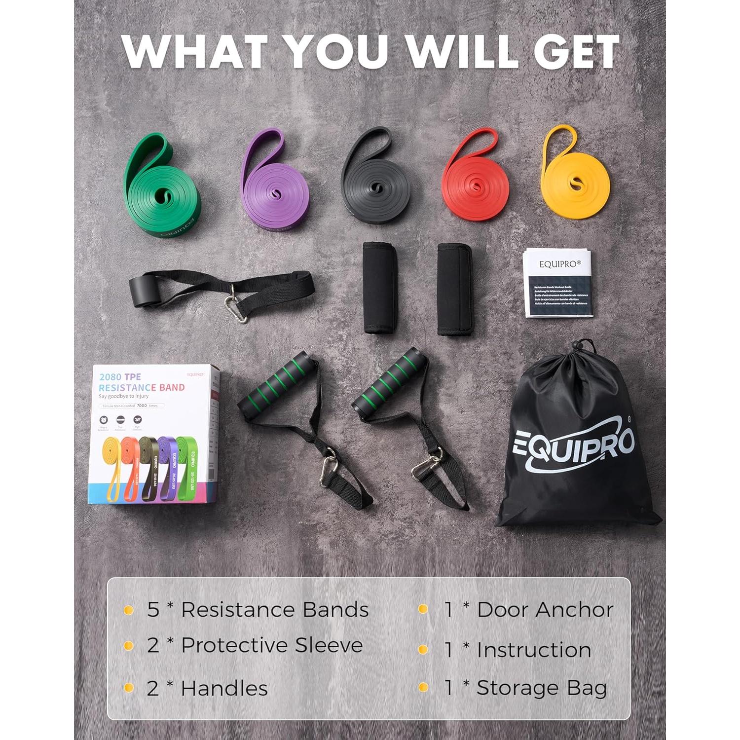Bandas de Resistencia Equipro con Mangos y Ancla de Puerta