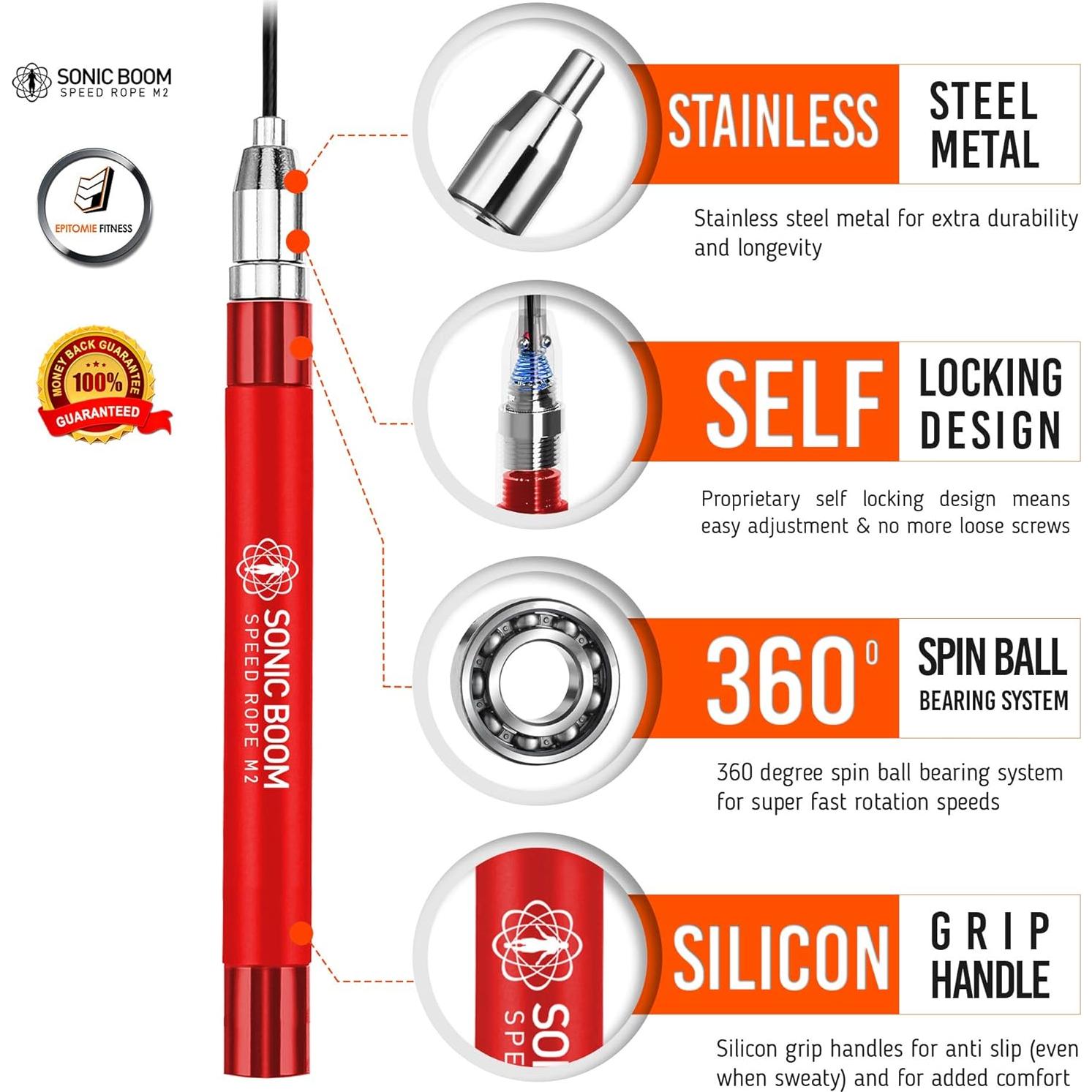 Cuerda de Salto Epitomie Fitness Sonic Boom M2 3.05m Rojo