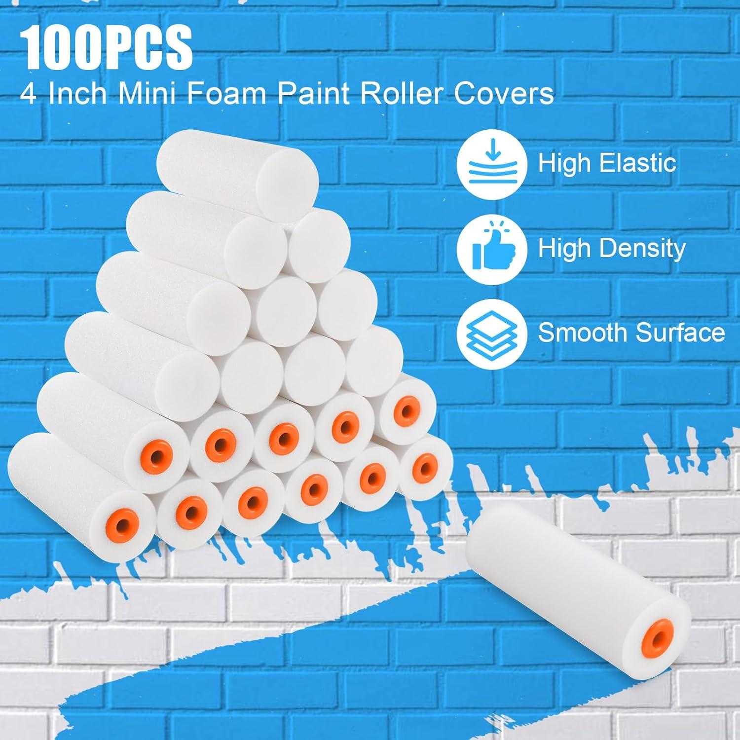 100 Pcs Rodillo de Pintura de Espuma 10 cm JOUTYFOR Blanco