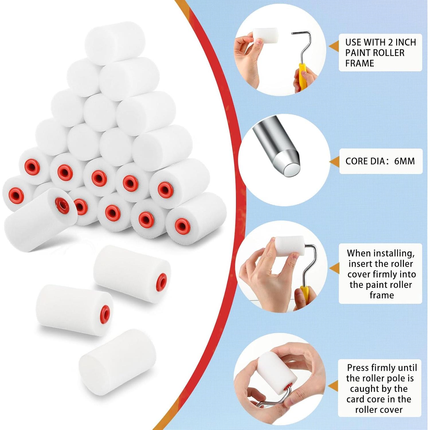 40 Cubiertas de Rodillo de Pintura Mini 2" Zhehao Espuma Densa