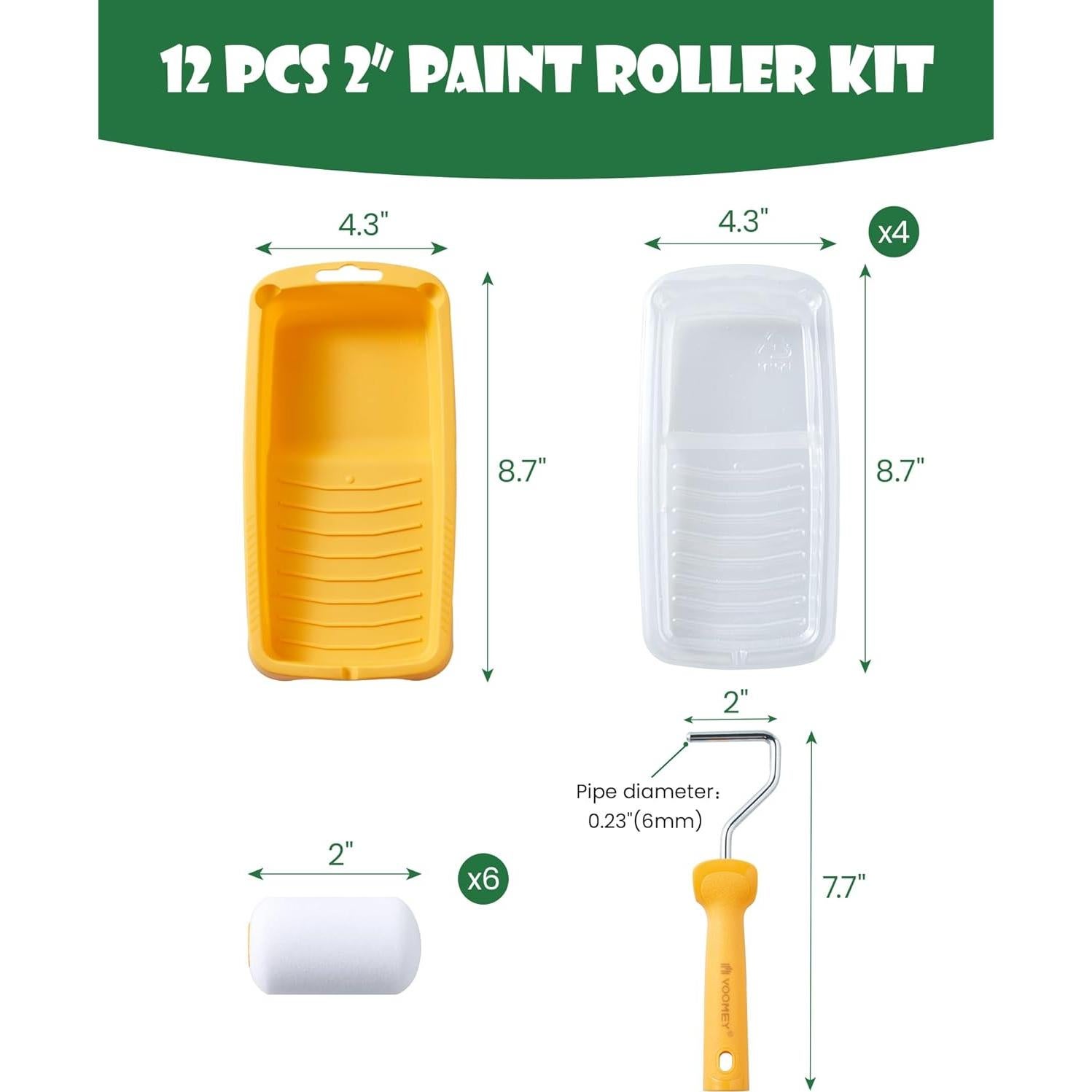 Kit de Rodillos de Pintura Mini Voomey 12 Piezas 5 cm