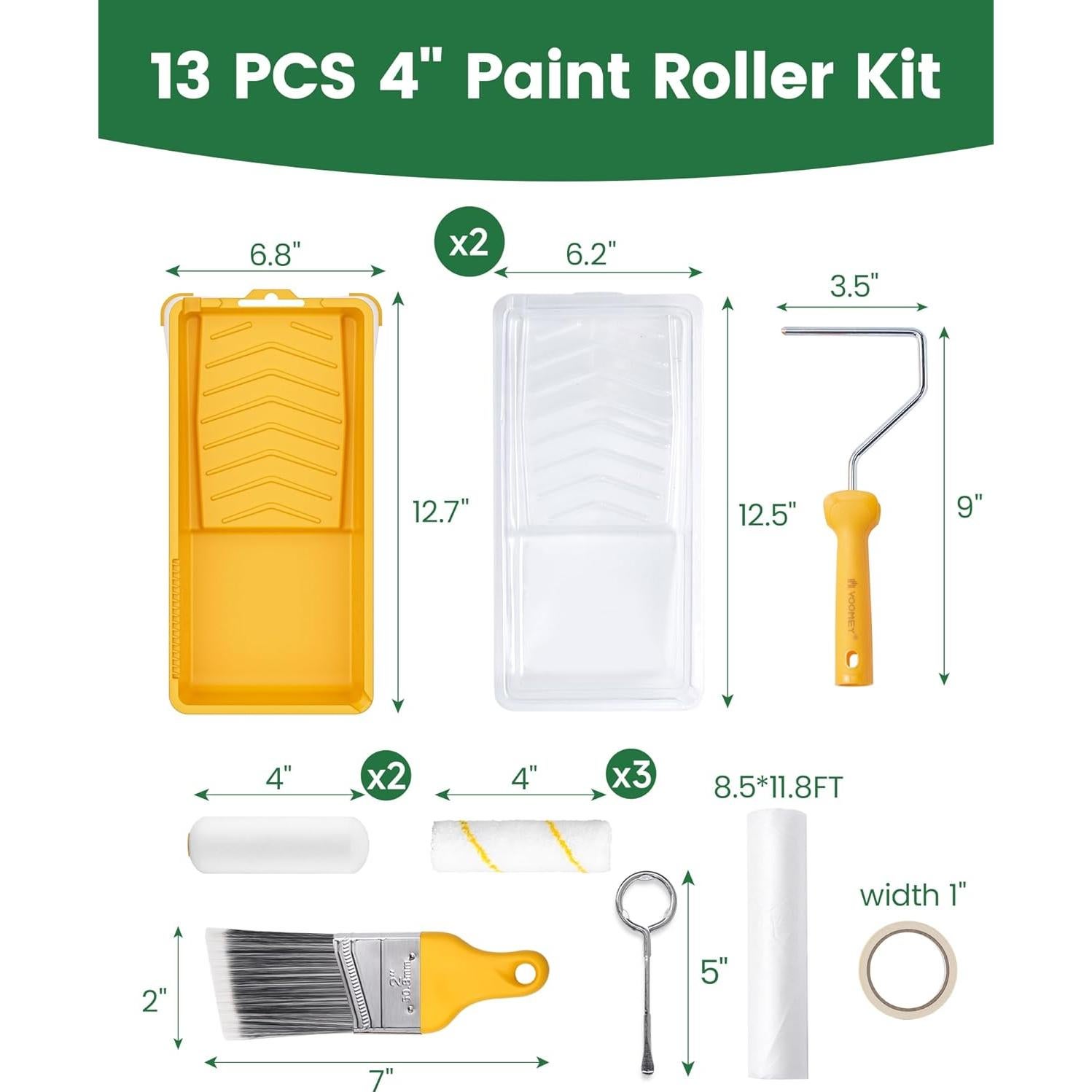 Kit de Rodillo de Pintura Voomey 13 Piezas 4" Microfibra