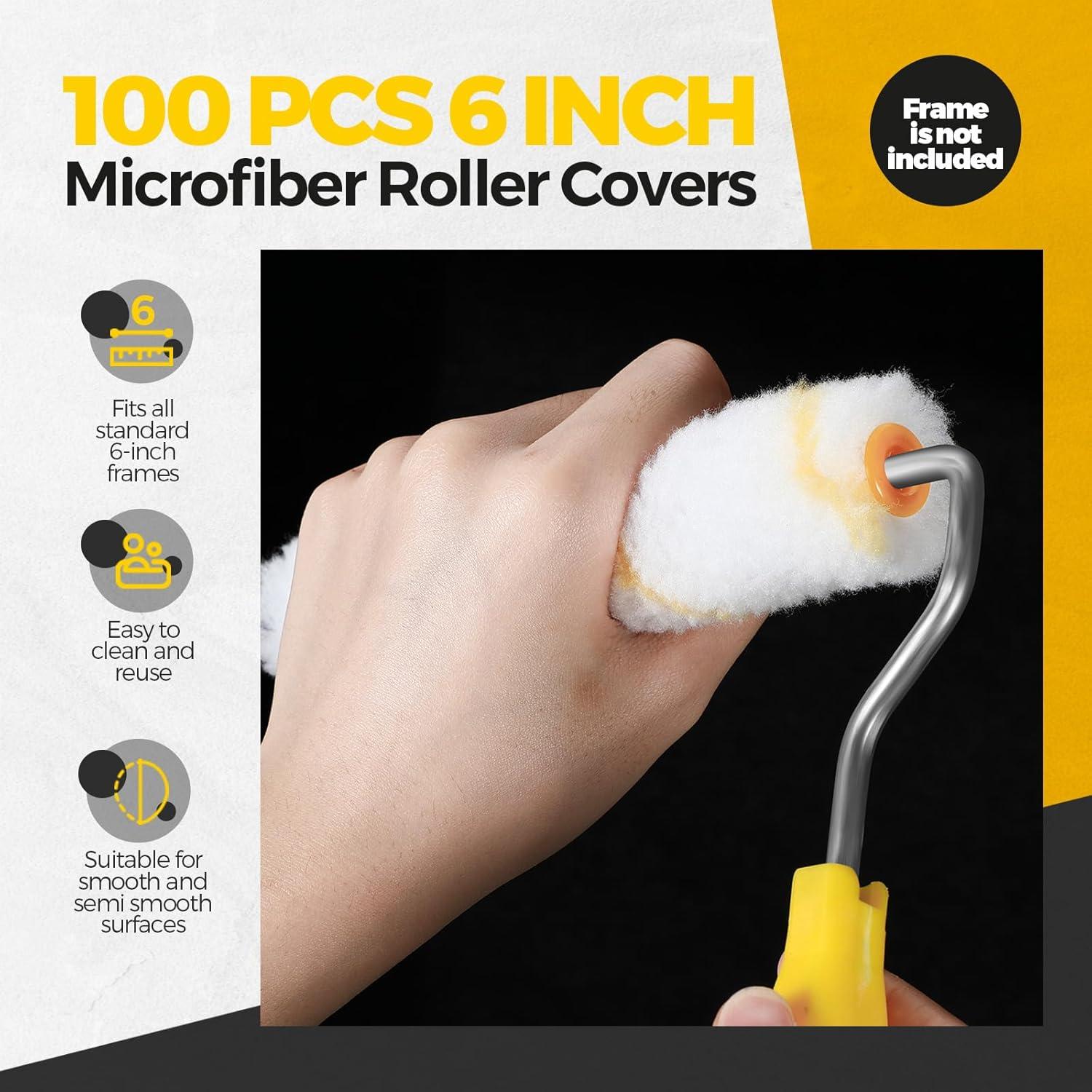 100 Fundas de Rodillo de Pintura Microfibra Leumoi 15.24 cm