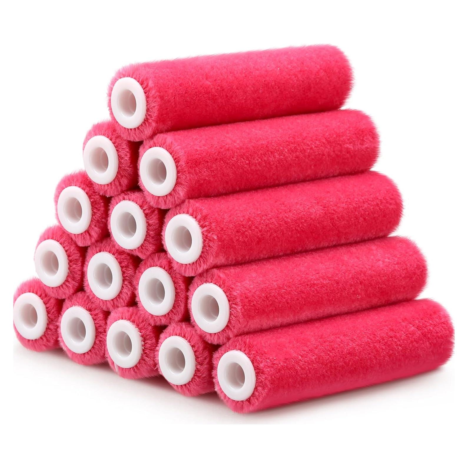 Rodillos de Pintura Mini Leumoi 24 Piezas 10.16 cm Mohair Rosa
