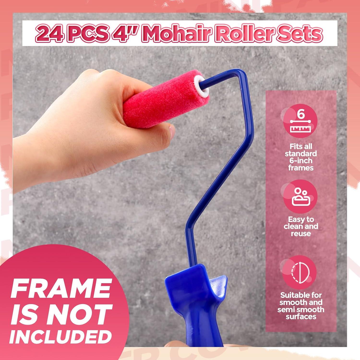 Rodillos de Pintura Mini Leumoi 24 Piezas 10.16 cm Mohair Rosa