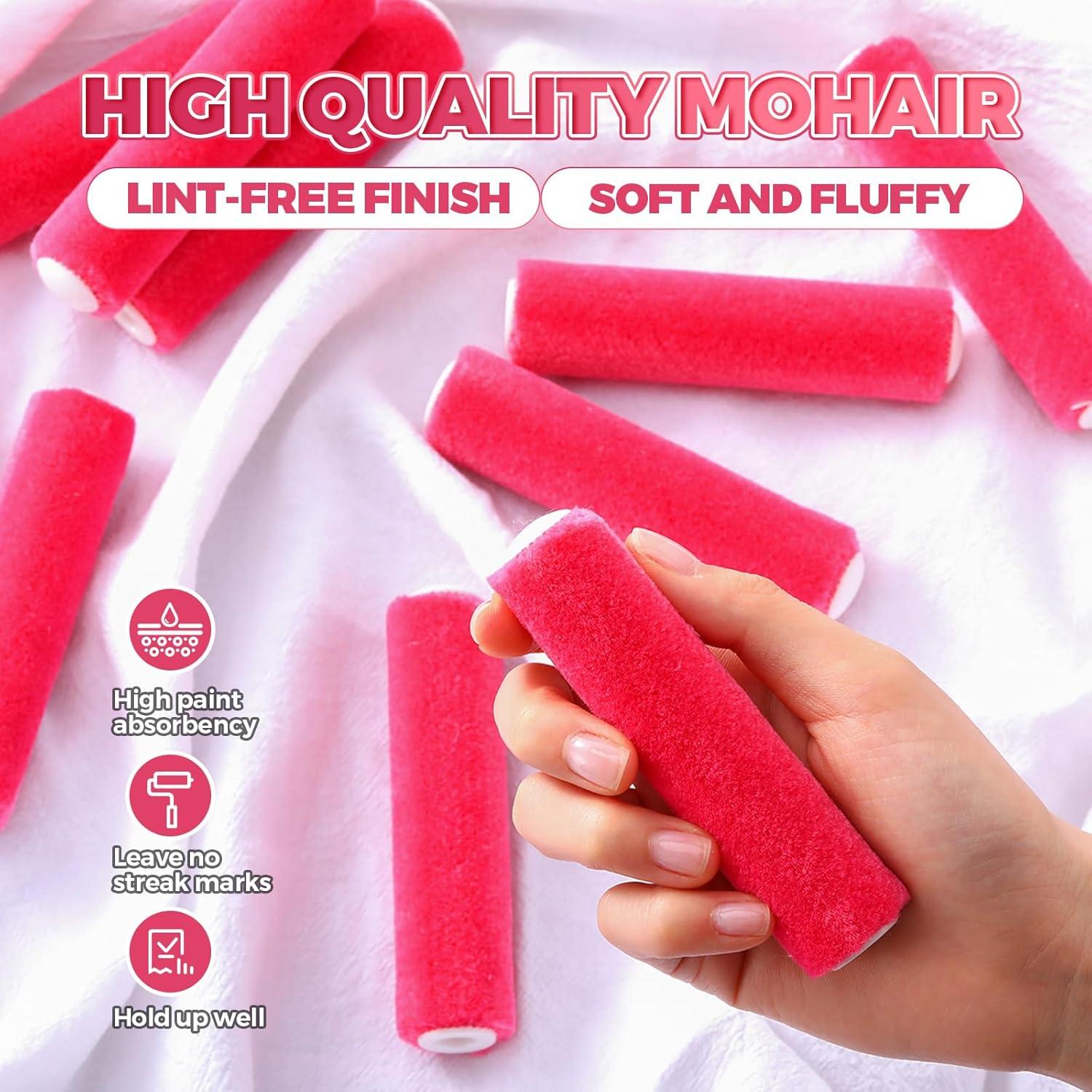Rodillos de Pintura Mini Leumoi 24 Piezas 10.16 cm Mohair Rosa