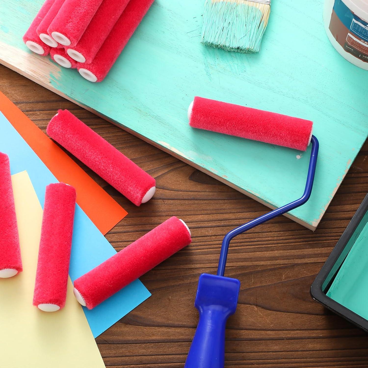 Rodillos de Pintura Mini Leumoi 24 Piezas 10.16 cm Mohair Rosa