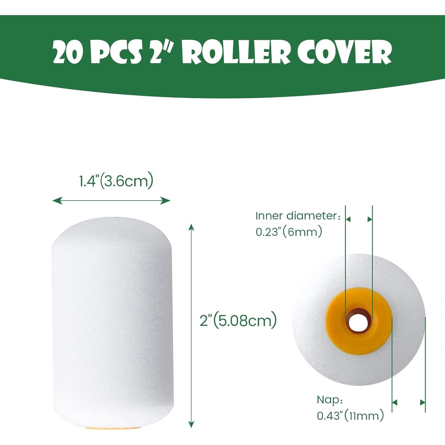 Rodillos de Pintura Mini Voomey 5 cm, Paquete de 20, Reutilizables