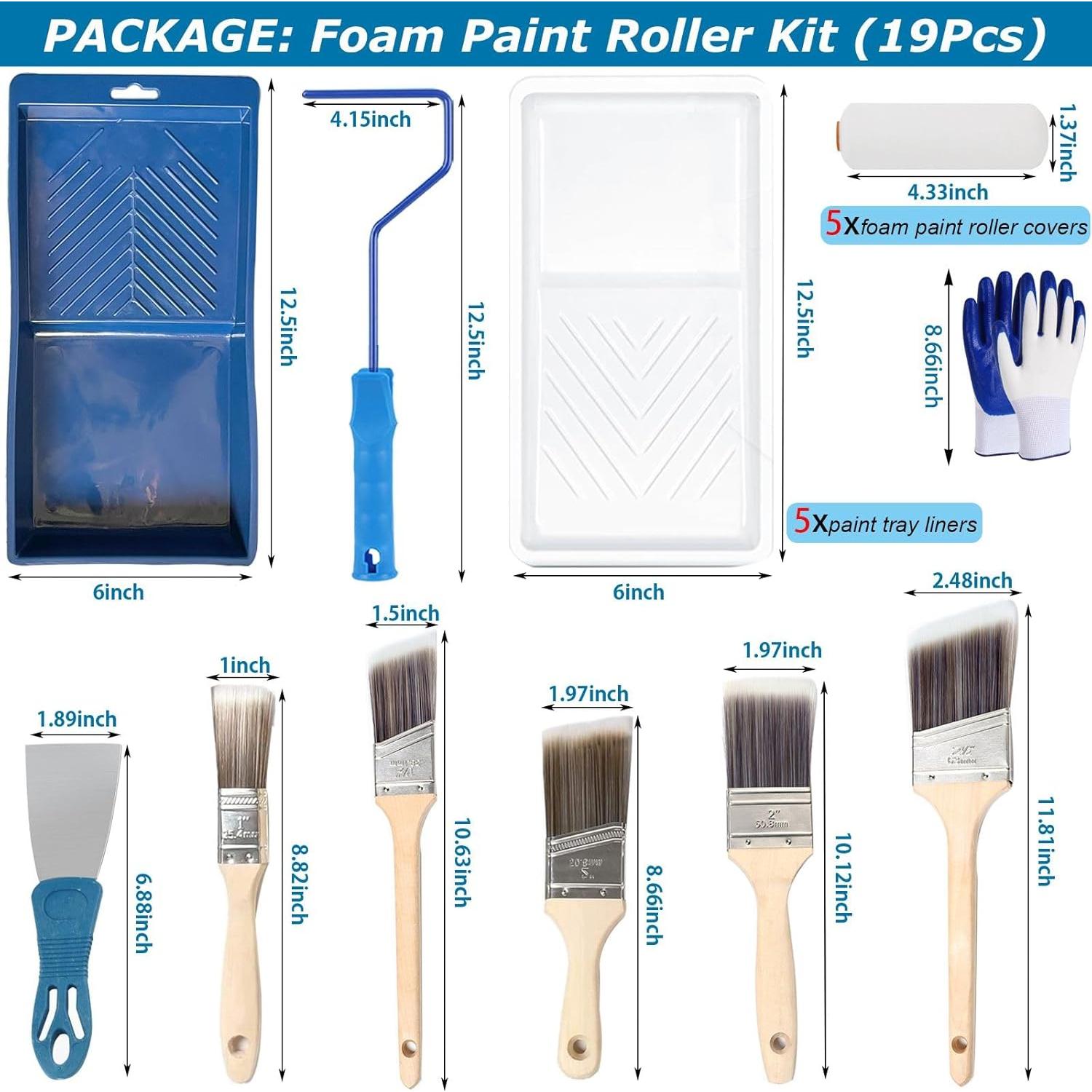 Kit de Rodillo de Pintura de Espuma 18 Piezas 4" DBYANAN