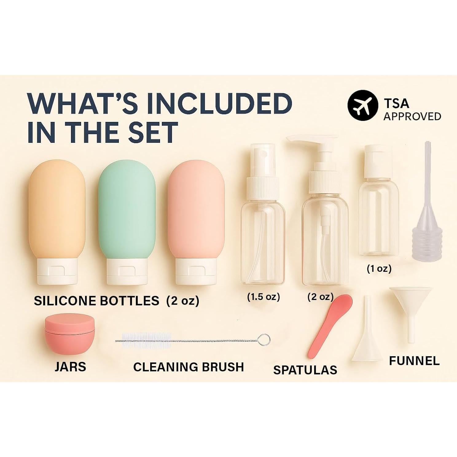 Juego de 16 Botellas de Viaje Aprobadas por TSA - Silicona a Prueba de Fugas