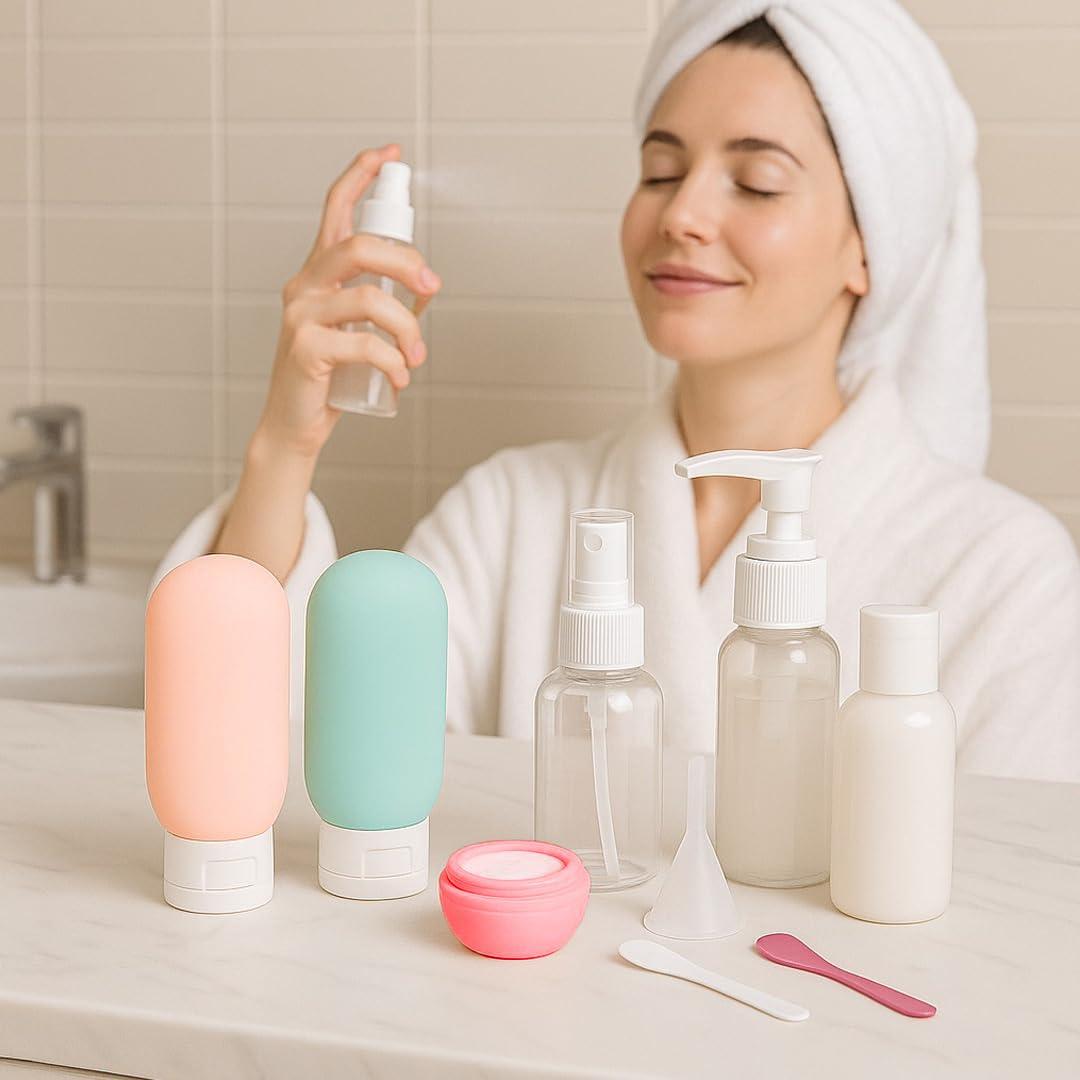 Juego de 16 Botellas de Viaje Aprobadas por TSA - Silicona a Prueba de Fugas