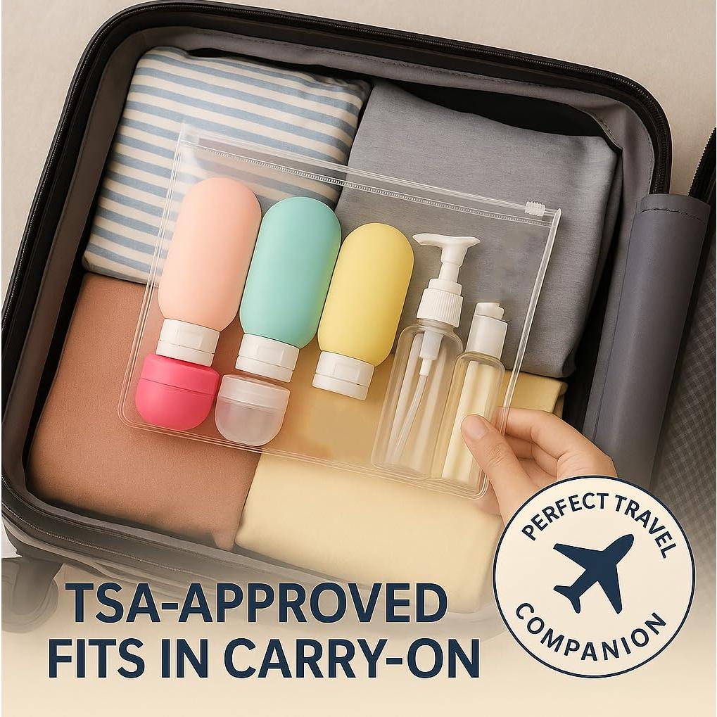 Juego de 16 Botellas de Viaje Aprobadas por TSA - Silicona a Prueba de Fugas