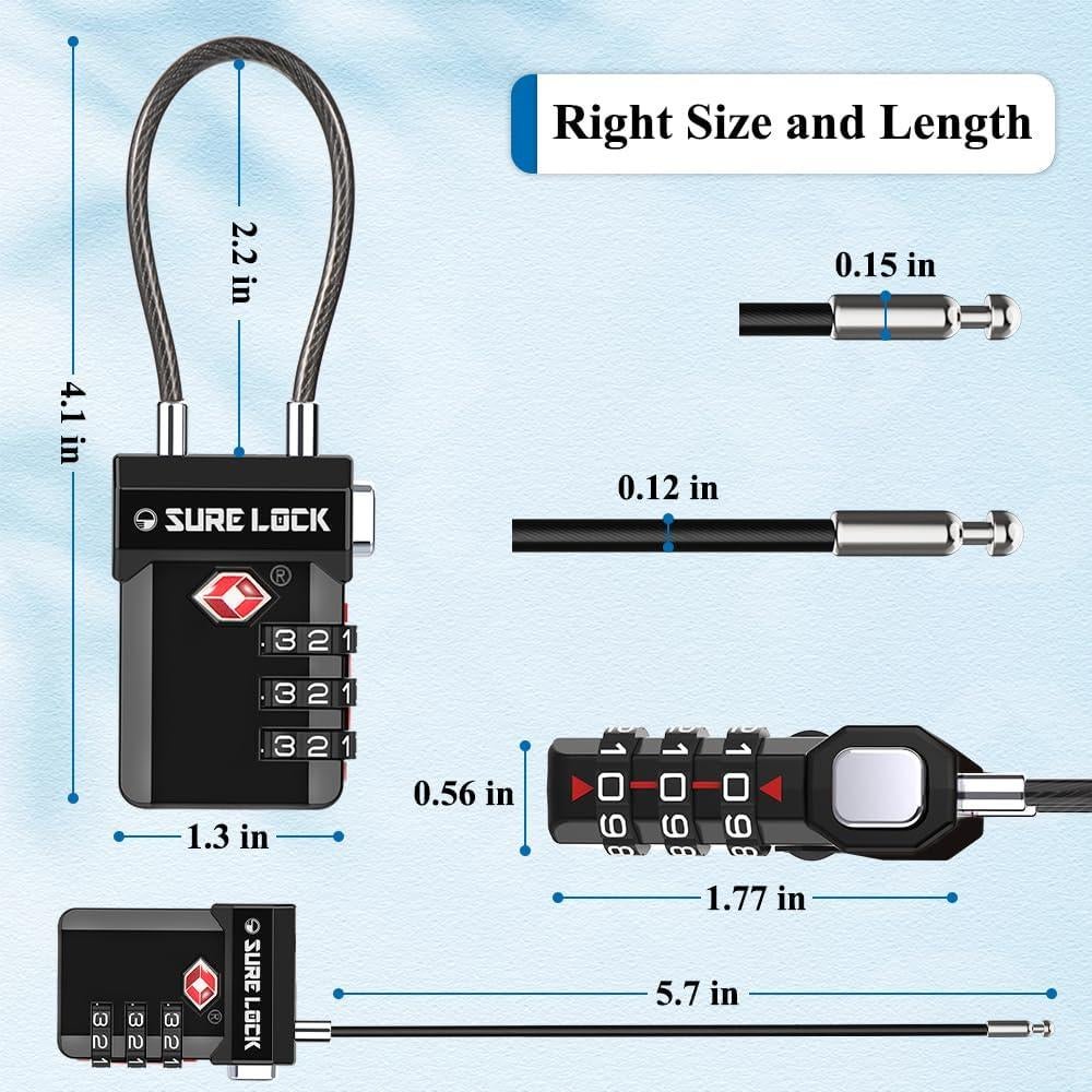 Candado de Equipaje TSA SureLock 3 Dígitos Reajustable Negro