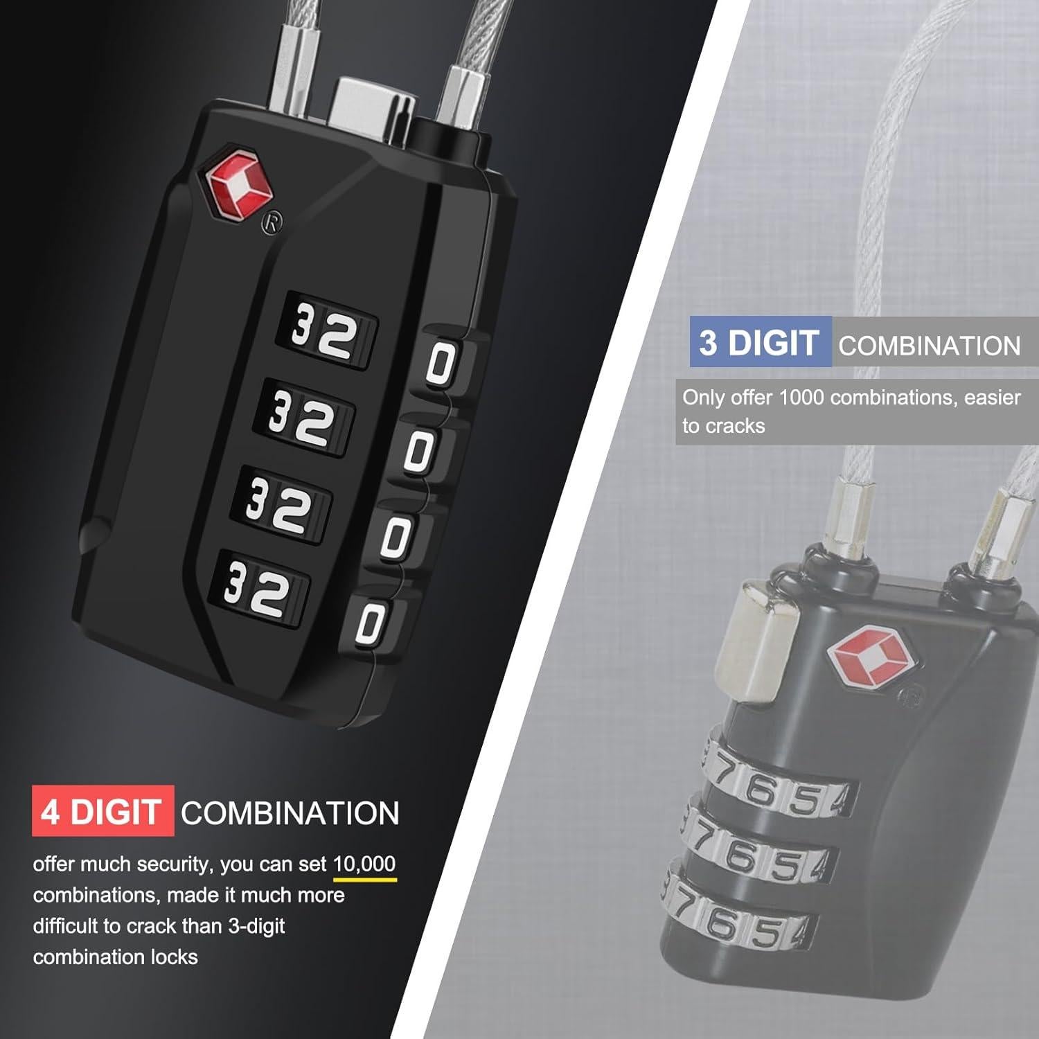 Candados de Equipaje TSA Diyife, 2 Paquete, 4 Dígitos